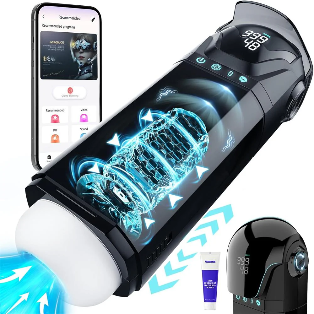9IN1 Adjustable Helmet Throated Swallowing Male Masturbator with 9 Sucking & Thrusting & Vibrating (<50 dB)